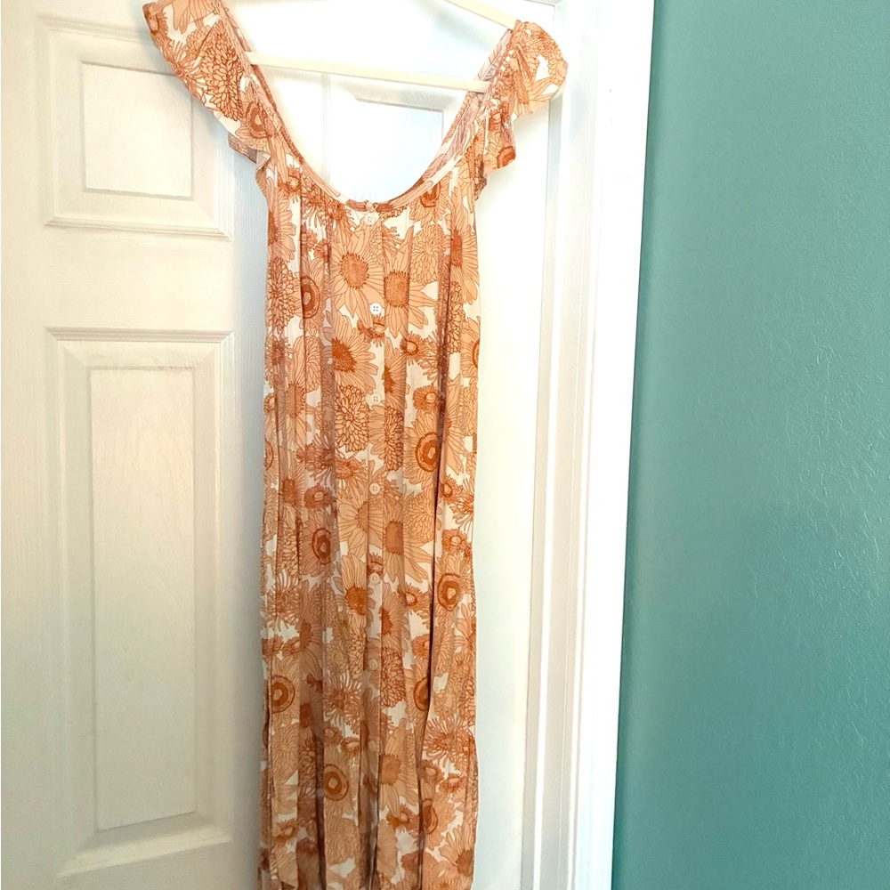 Kate Quinn Organics sunflower flutter sleeve maxi dress size Medium